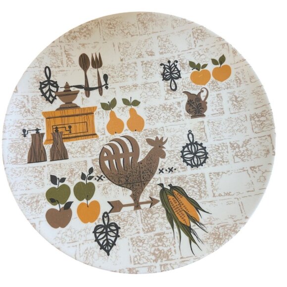 Vintage Texas Ware Rooster Farmhouse Scene Plate 10” Melamine Decorative Kitchen - Picture 1 of 7